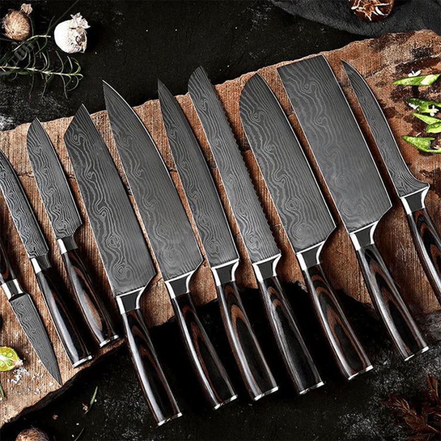 Ikigai Chef Knife Set Professional Japanese Knives with Damascus Pattern