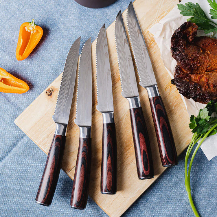 Zulay Kitchen 5 inch Ultra Sharp Stainless Steel Serrated Steak Knives Set of 4, Black