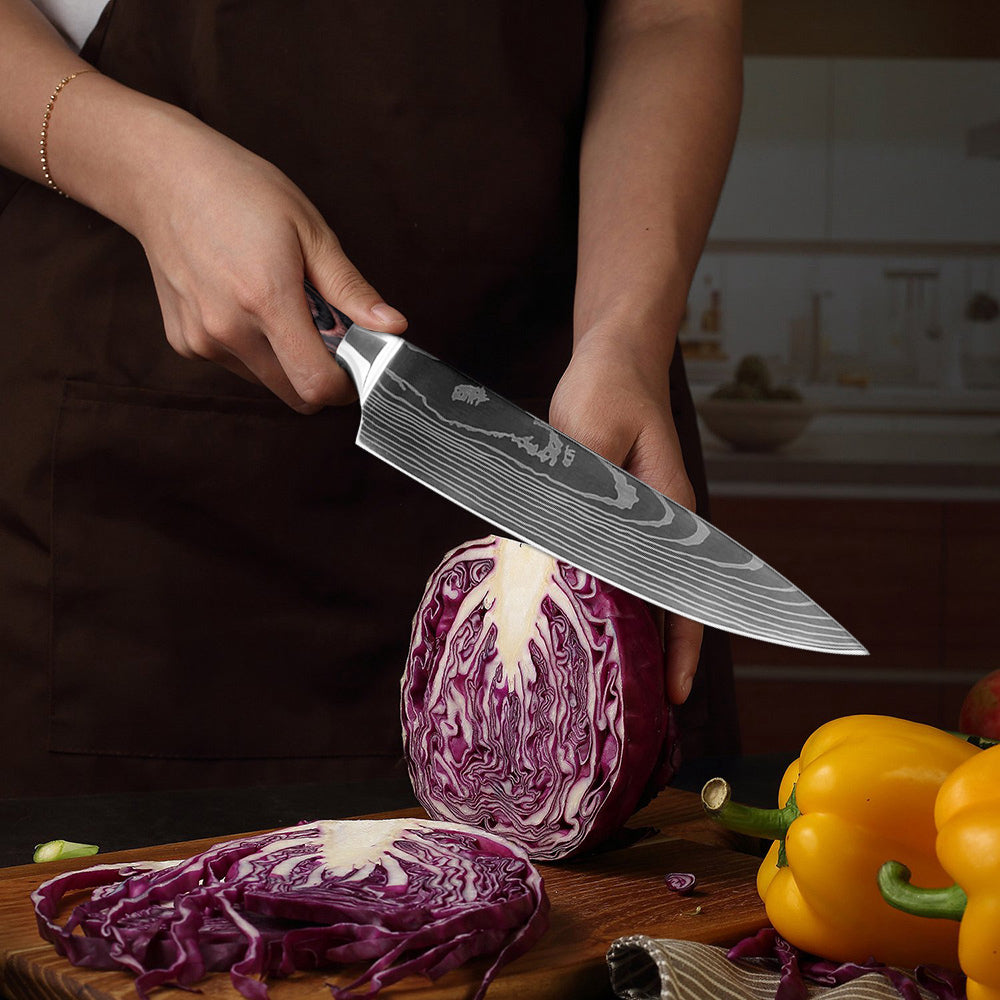 Custom VG10 Damascus Chef knife set turquoise pine cone resin handles –  Ikigai Knives